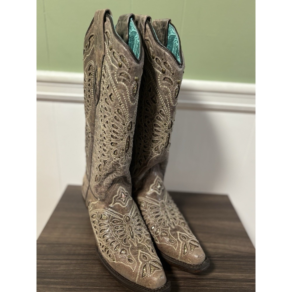 Corral Butterfly Glitter Western Boot Brown Womens Size 6M‎